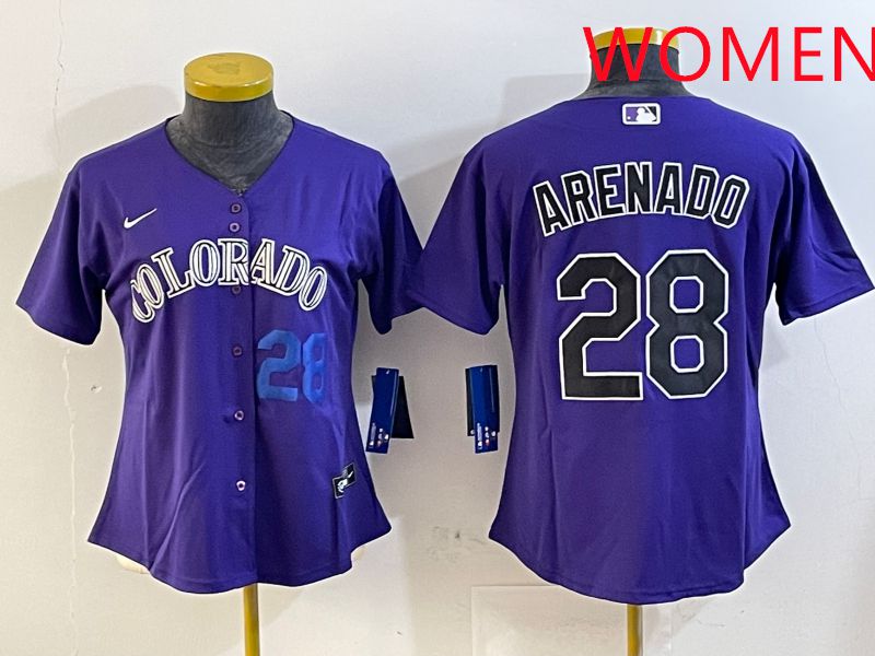 Women Colorado Rockies #28 Arenado Purple Game 2025 Nike MLB Jersey style 3->women mlb jersey->Women Jersey